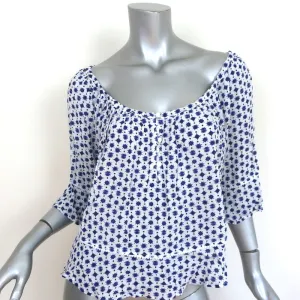 Poupette St Barth Off-Shoulder Top Eva White Blue Planet Print One Size NEW
