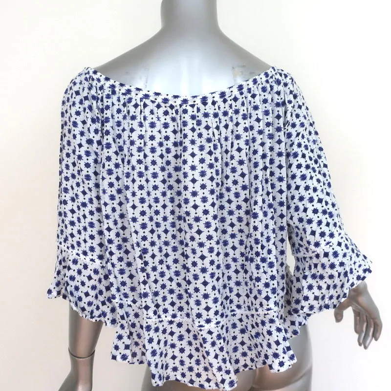 Poupette St Barth Off-Shoulder Top Eva White Blue Planet Print One Size NEW
