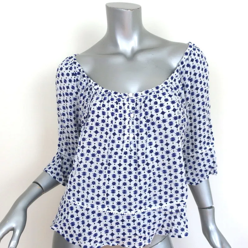 Poupette St Barth Off-Shoulder Top Eva White Blue Planet Print One Size NEW