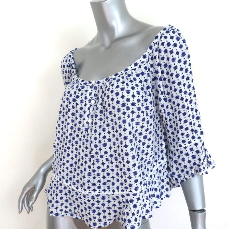 Poupette St Barth Off-Shoulder Top Eva White Blue Planet Print One Size NEW