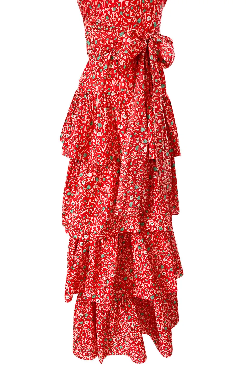 Prettiest 1970s Oscar de la Renta Tiered & Ruffled Tiny Floral Red Dress