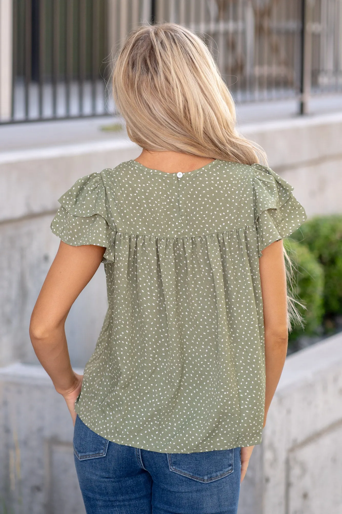 Printed Round Neck Puff Sleeve Blouse
