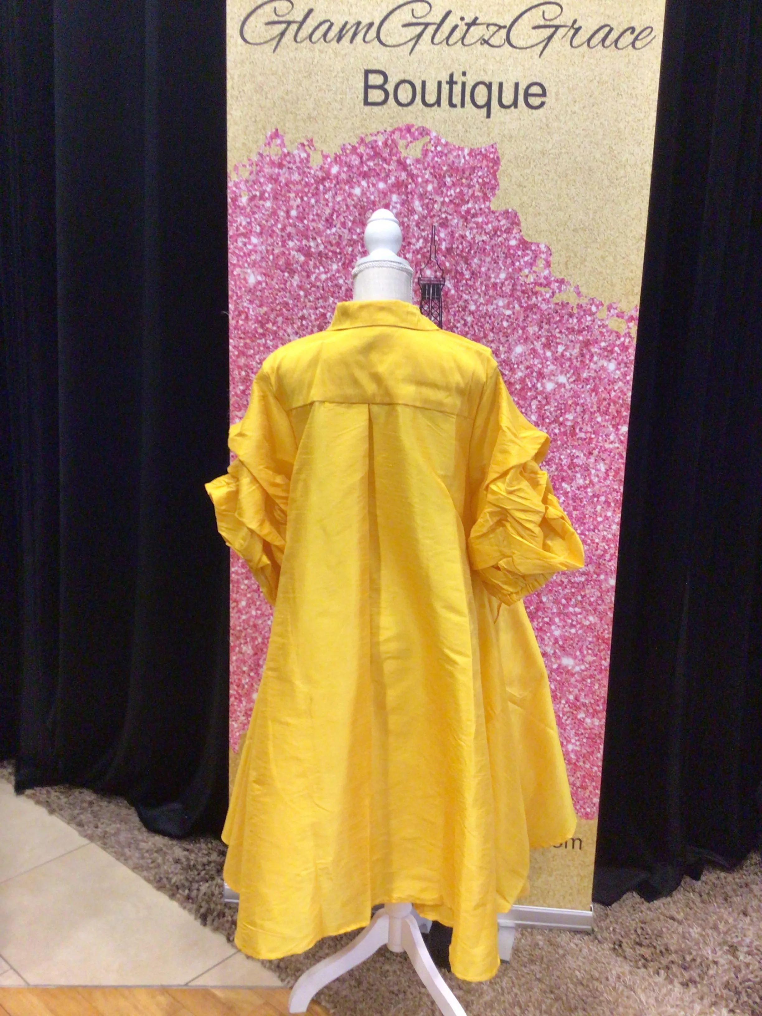 Puff Sleeves Button Up Dress With Pockets