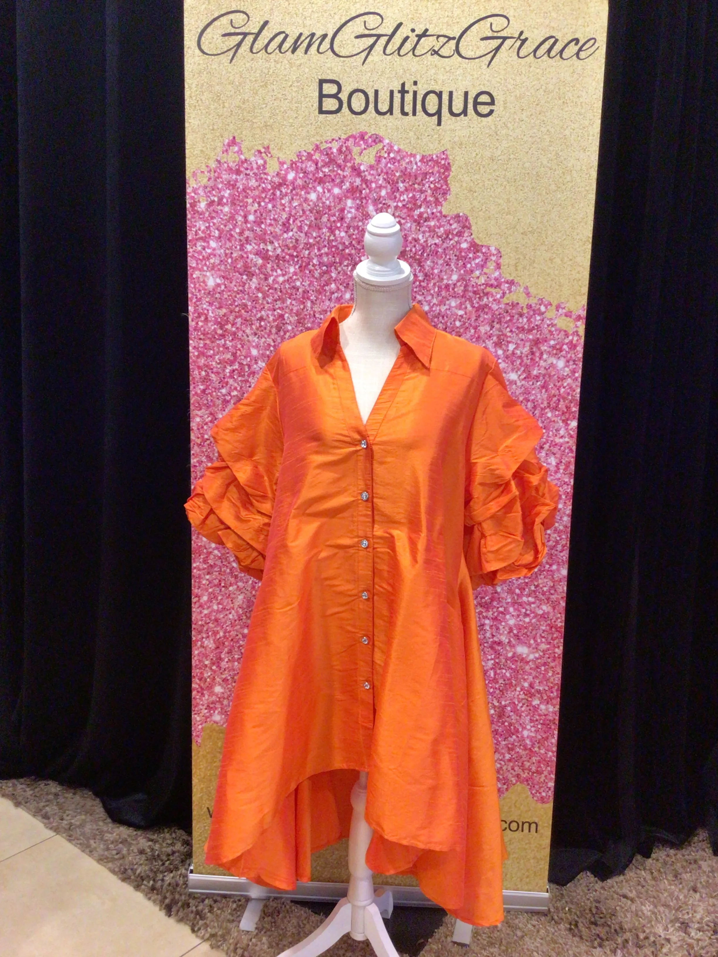 Puff Sleeves Button Up Dress With Pockets