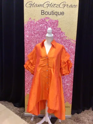 Puff Sleeves Button Up Dress With Pockets
