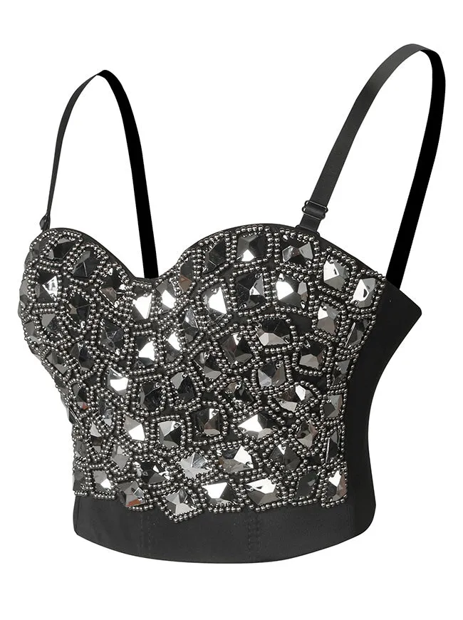 Punk Rhinestone Beaded Shimmer Diamond Party Bustier Crop Top
