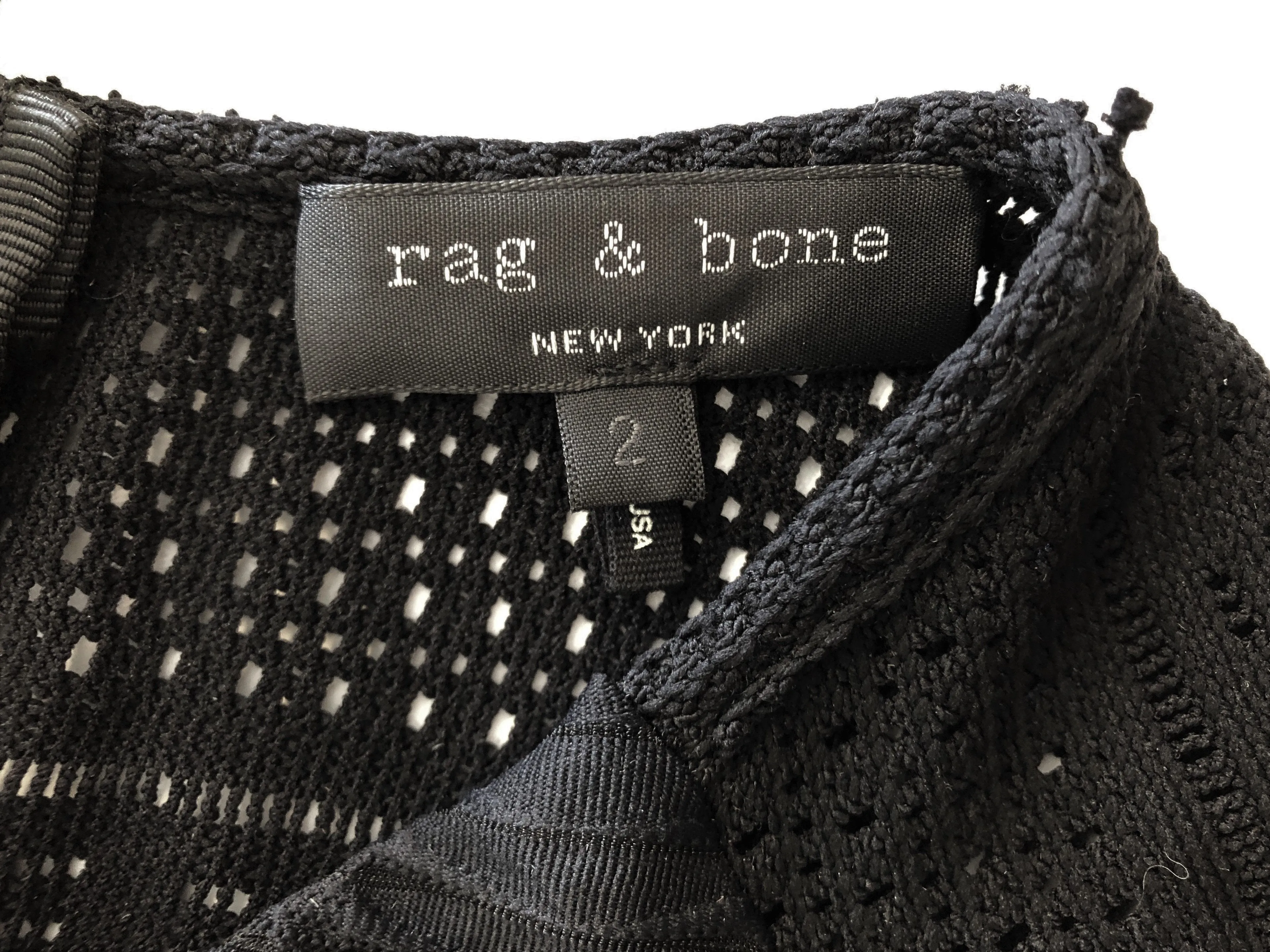 Rag & Bone Dress Niki Black Stretch Pointelle Knit Size 2 Fit & Flare Mini