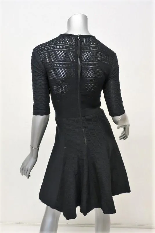 Rag & Bone Dress Niki Black Stretch Pointelle Knit Size 2 Fit & Flare Mini