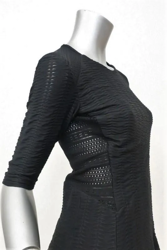 Rag & Bone Dress Niki Black Stretch Pointelle Knit Size 2 Fit & Flare Mini