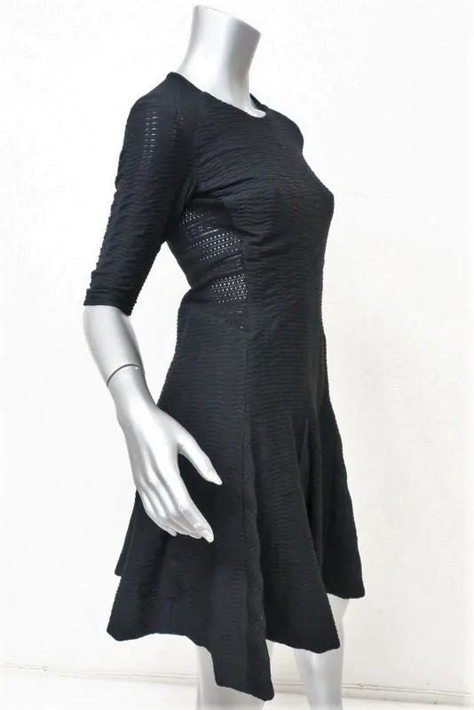 Rag & Bone Dress Niki Black Stretch Pointelle Knit Size 2 Fit & Flare Mini