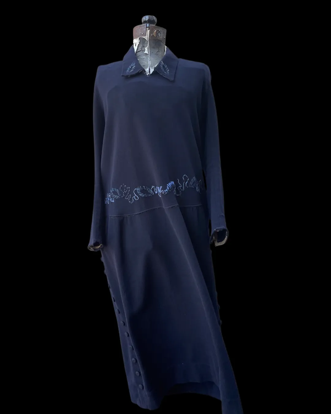 Rare 1920s Foliage Embroidered Knit Midi Dress
