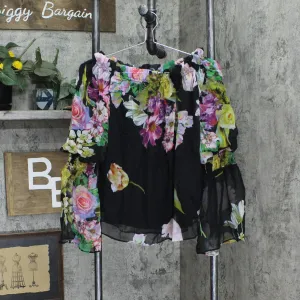Rarities Womens Floral-Print Off-Shoulder Top 702015 Black S