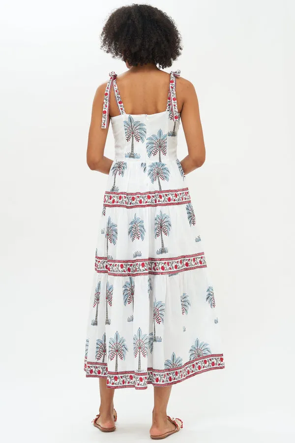 Red Kiawah Tie Strap Button Midi Dress