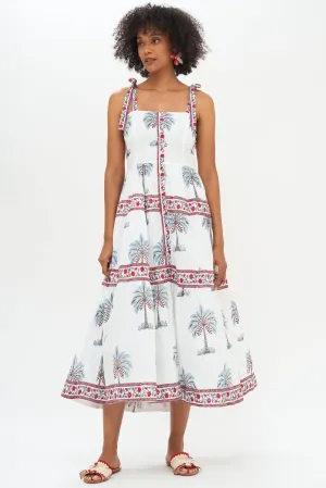 Red Kiawah Tie Strap Button Midi Dress