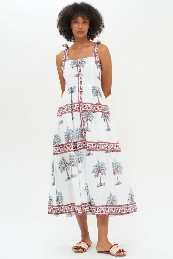 Red Kiawah Tie Strap Button Midi Dress