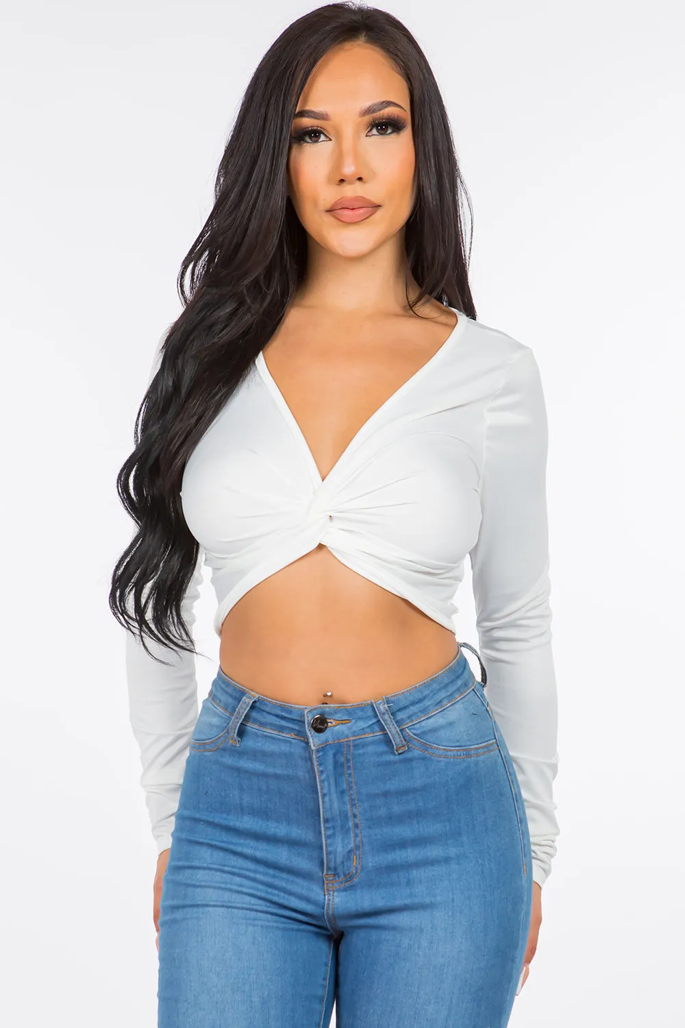 Regina Long Sleeve Crop Top - White