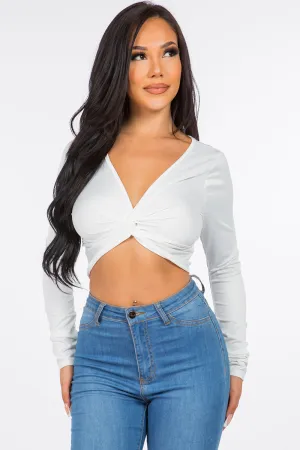 Regina Long Sleeve Crop Top - White