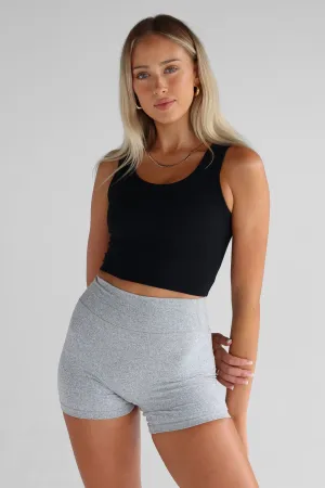 Ribbed Scoop Neck Crop - Black