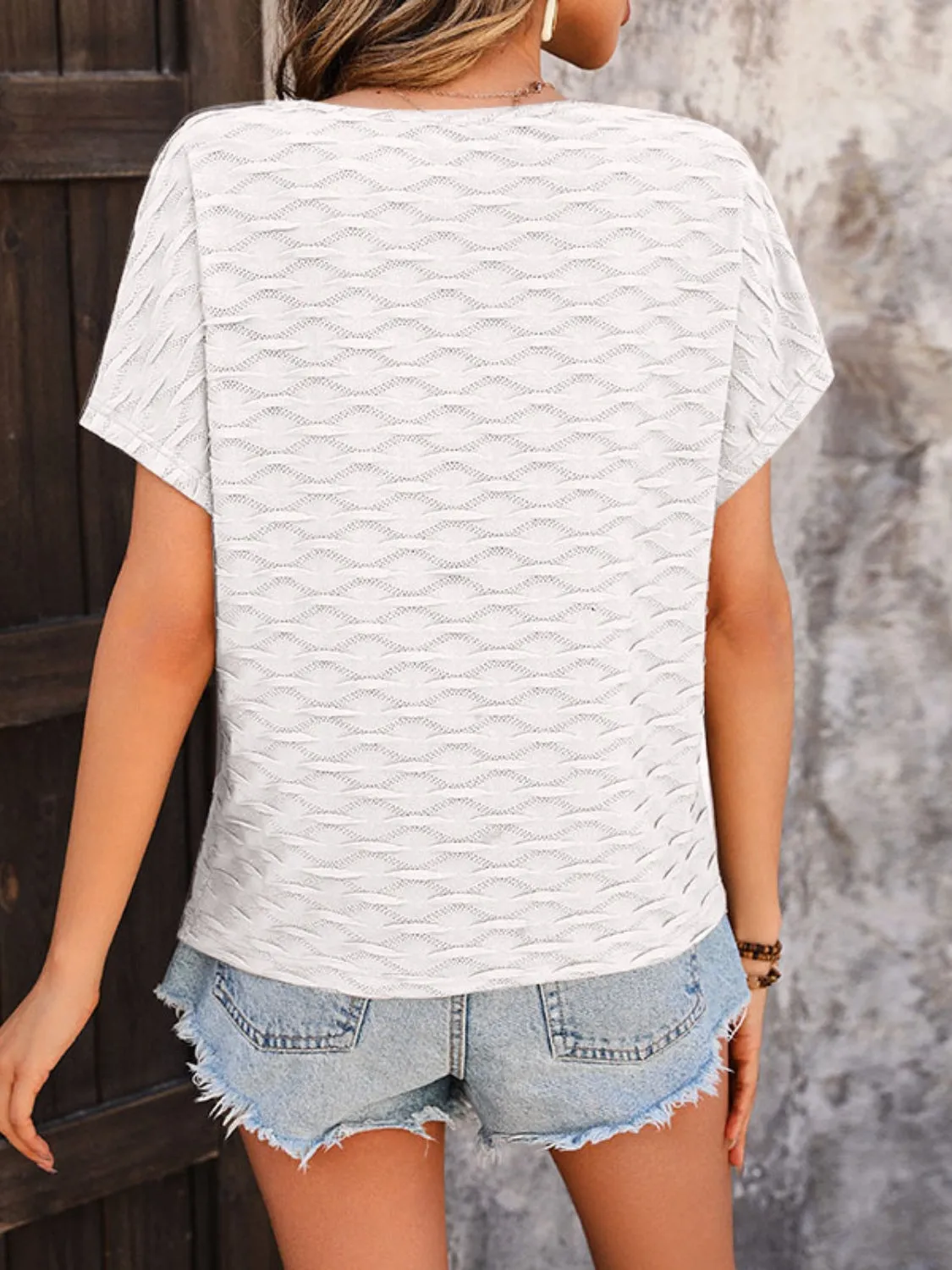 Round Neck Short Sleeve Blouse Top