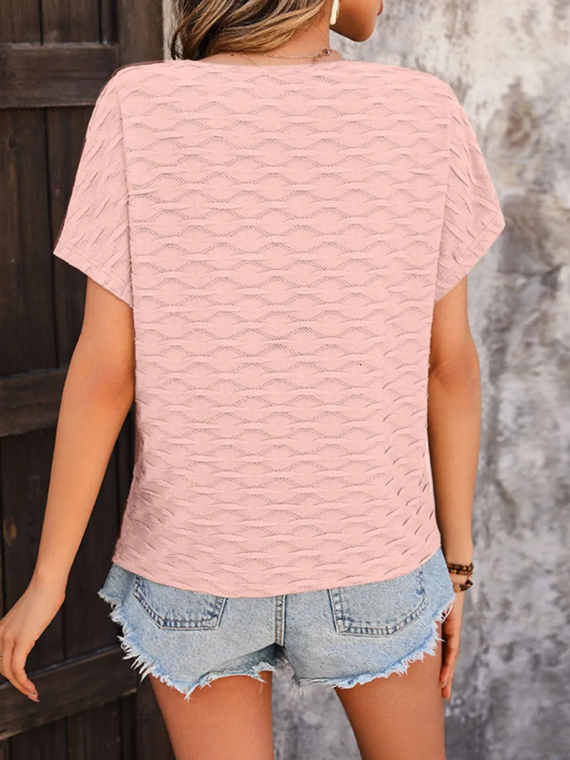 Round Neck Short Sleeve Blouse Top