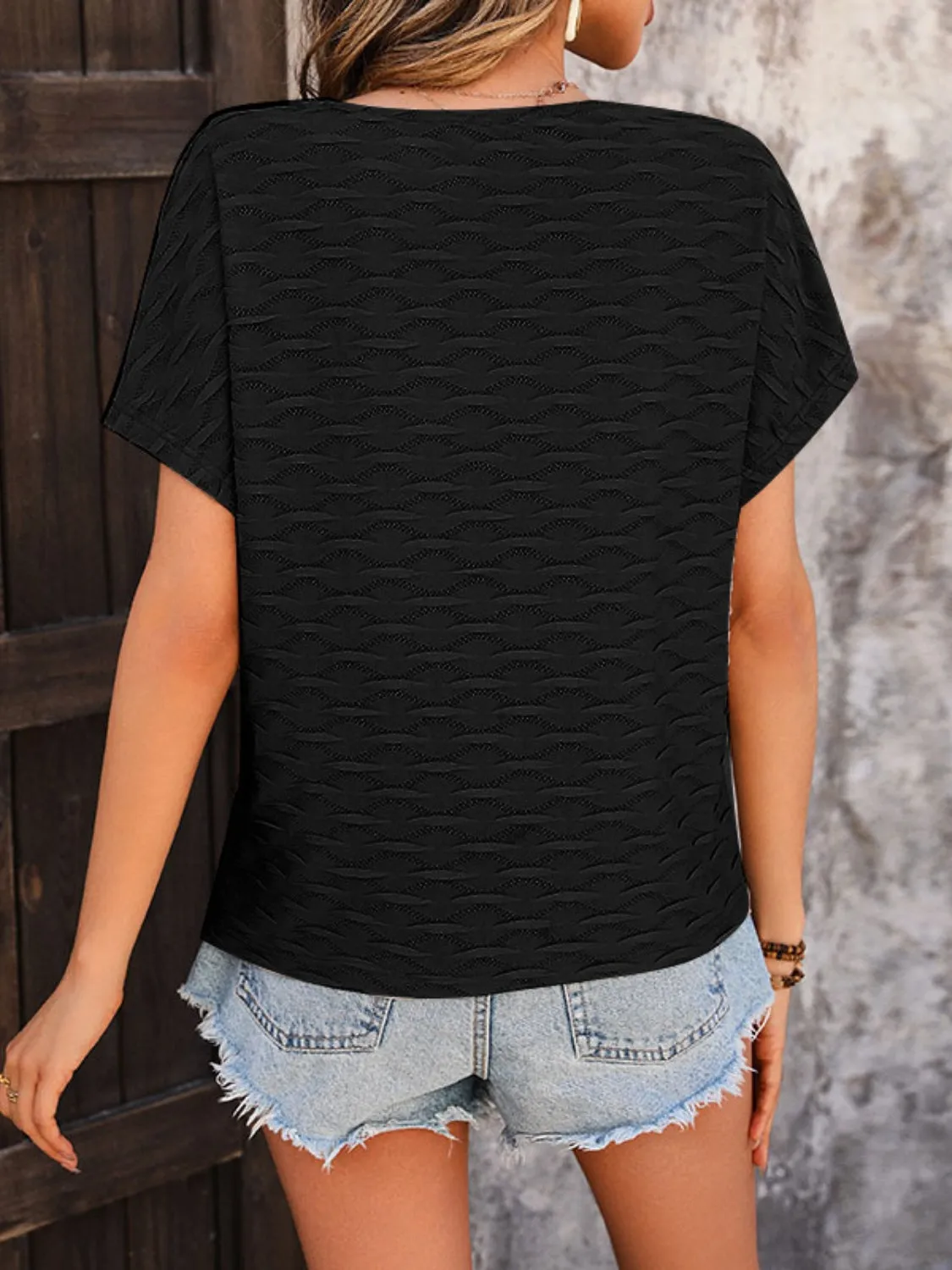 Round Neck Short Sleeve Blouse Top