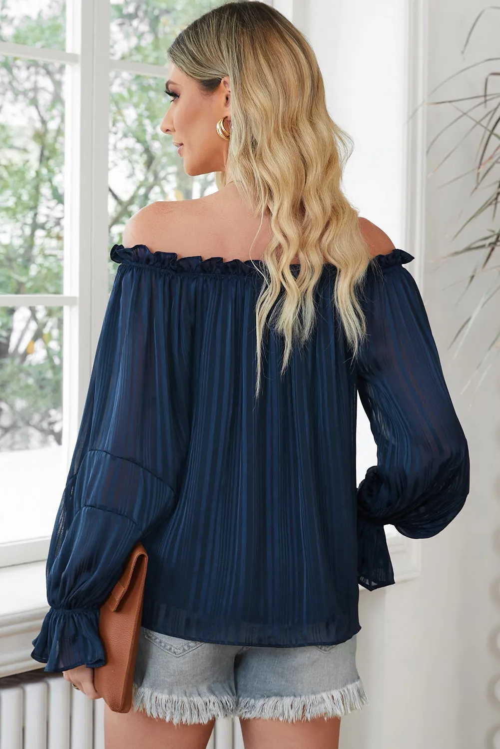 Roxanne Frill Tied Off-Shoulder Flounce Sleeve Blouse