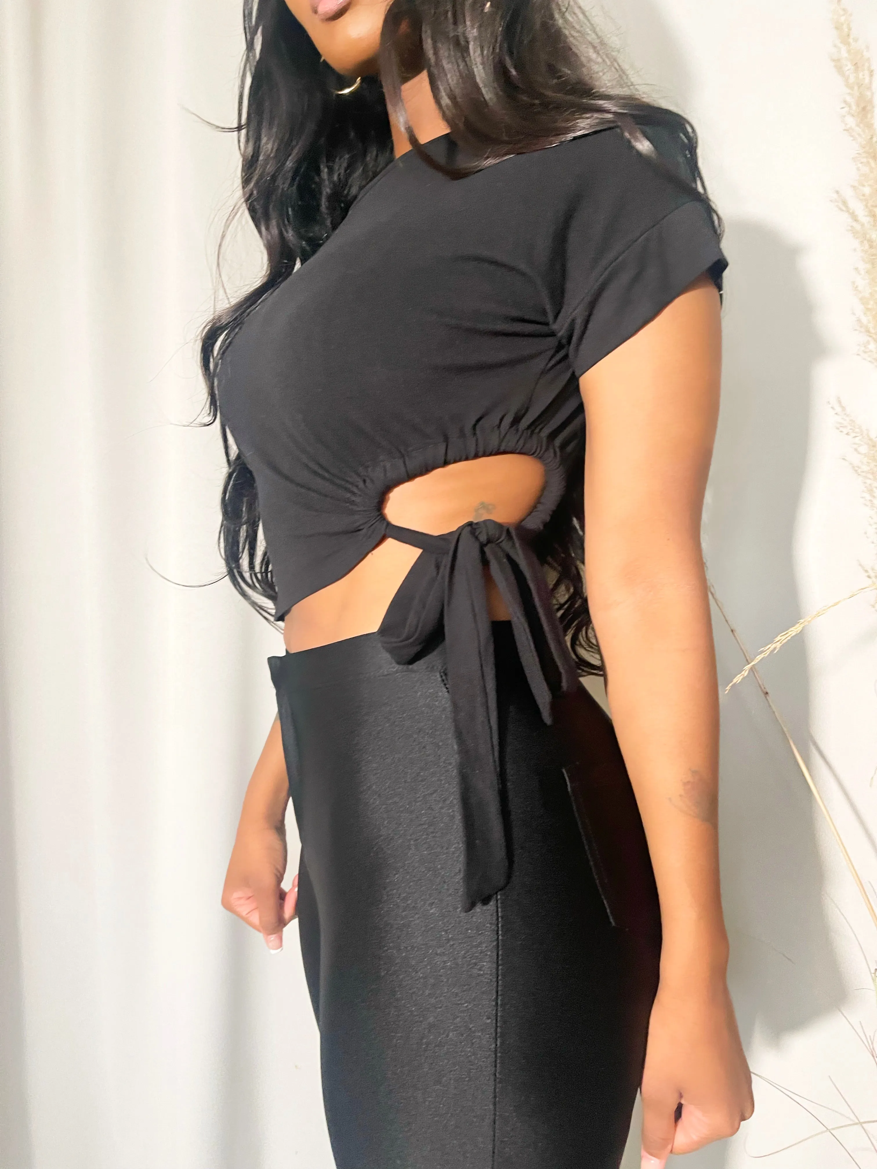 Ruched Side Black Crop Top