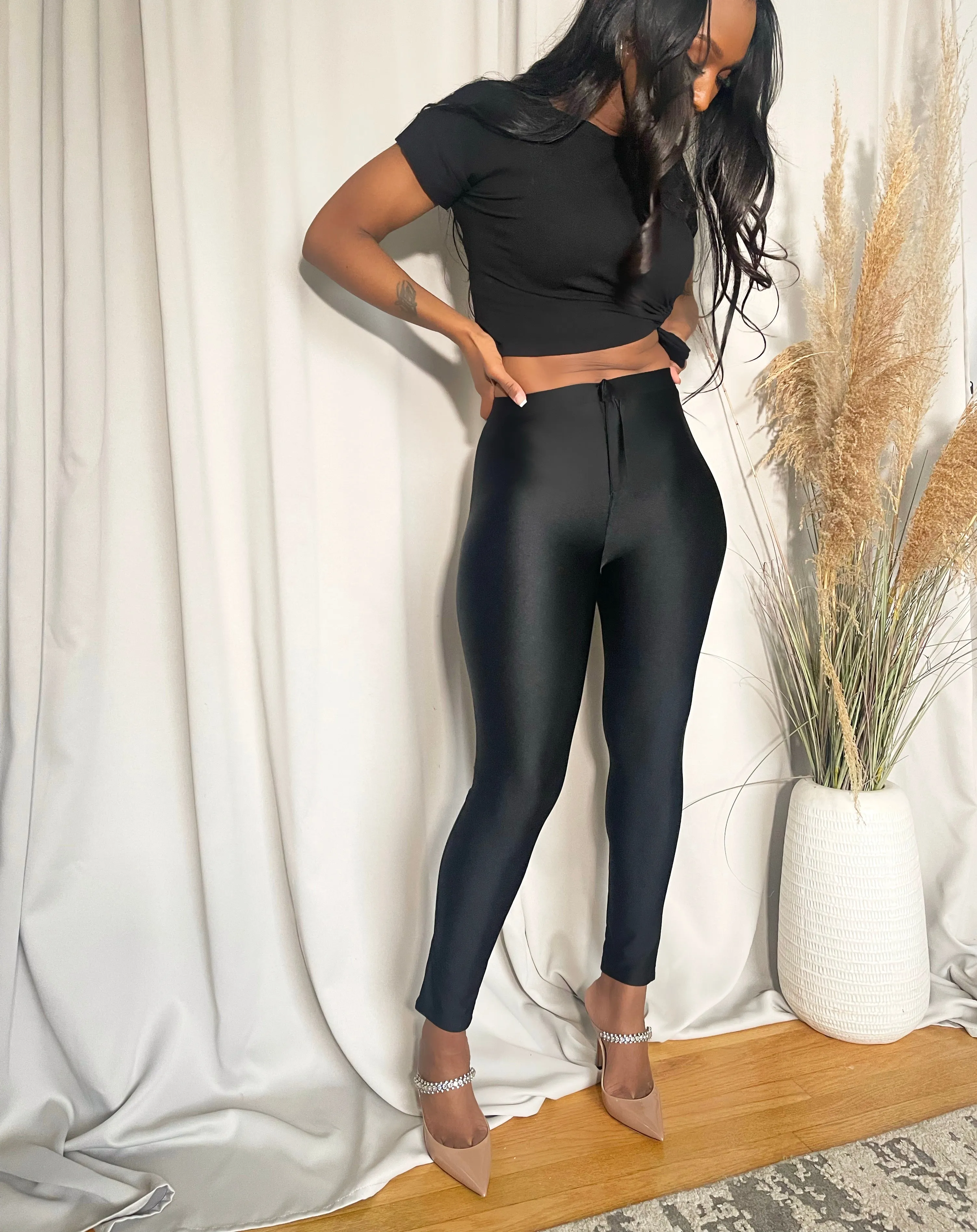Ruched Side Black Crop Top