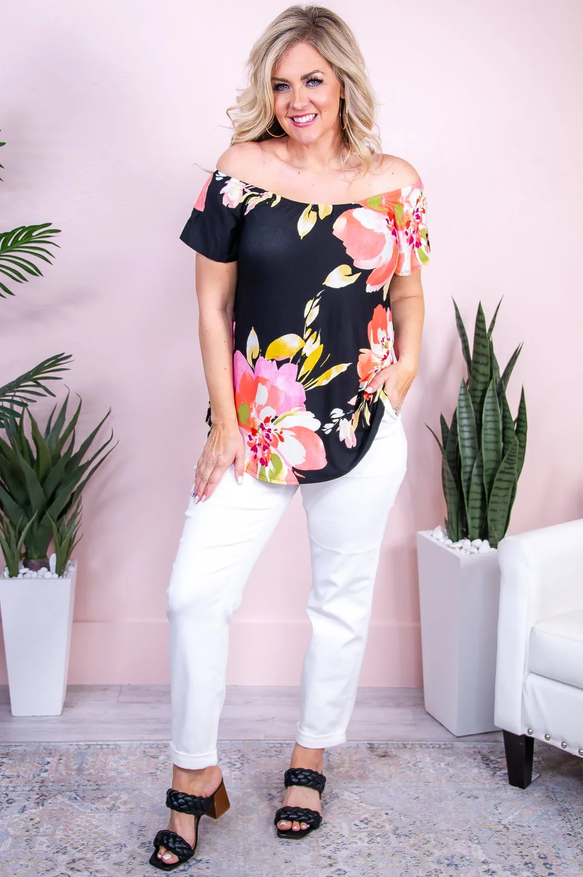 Set For Vacay Black/Multi Color Floral Top - T9735BK