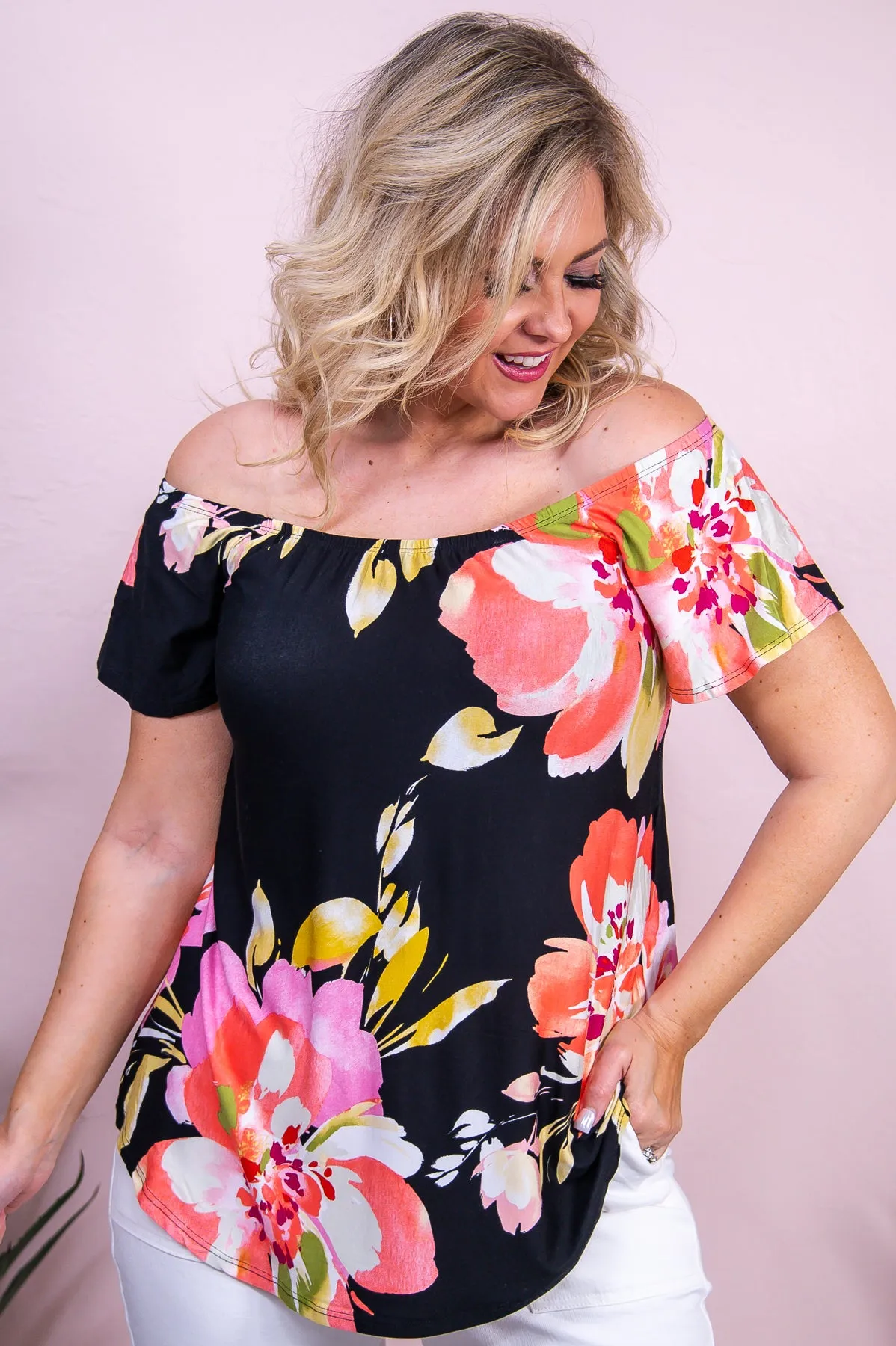 Set For Vacay Black/Multi Color Floral Top - T9735BK