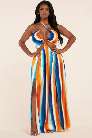 SEXY CUTOUT MAXI STRIPE DRESS