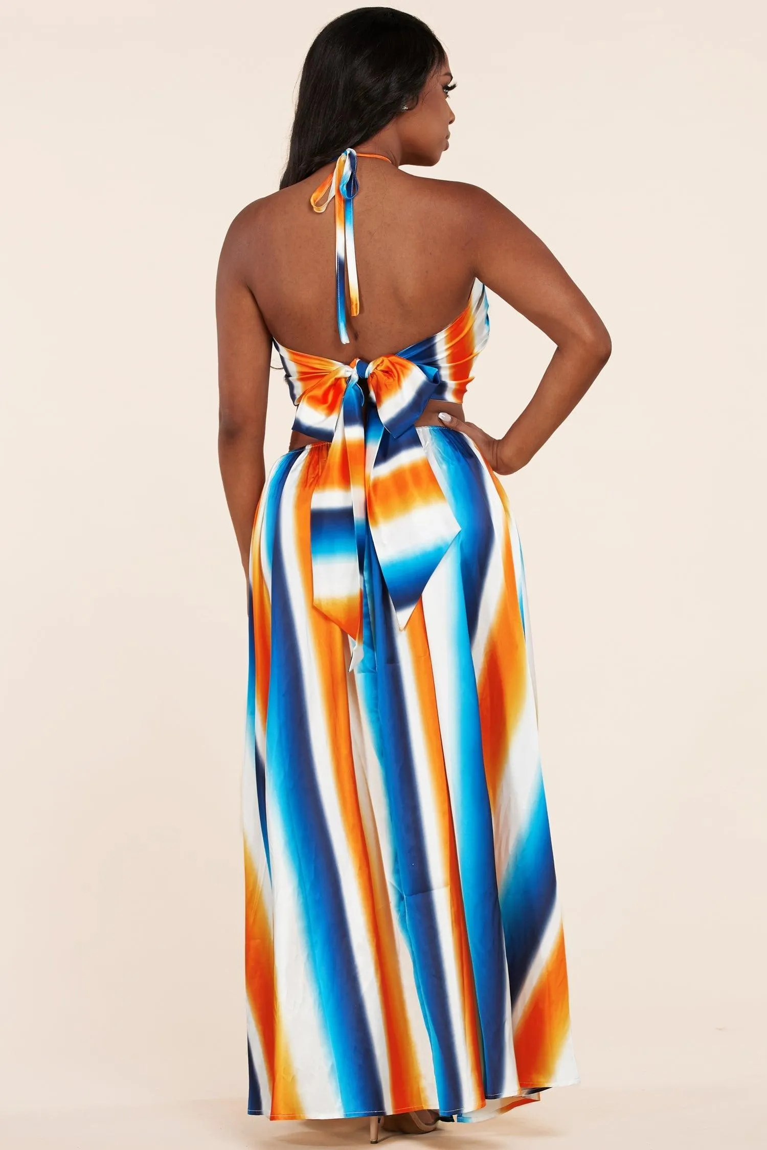 SEXY CUTOUT MAXI STRIPE DRESS