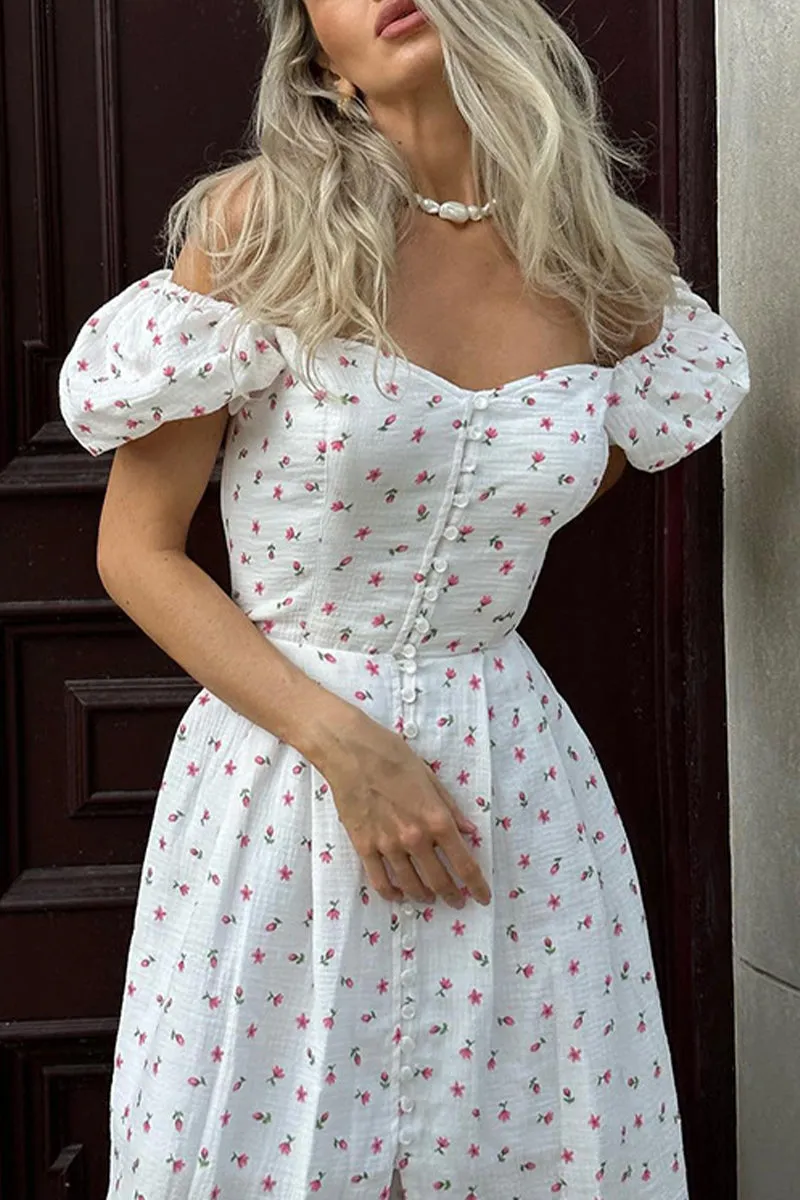 Sexy Flowers Buttons Off Shoulder A Line Dresses