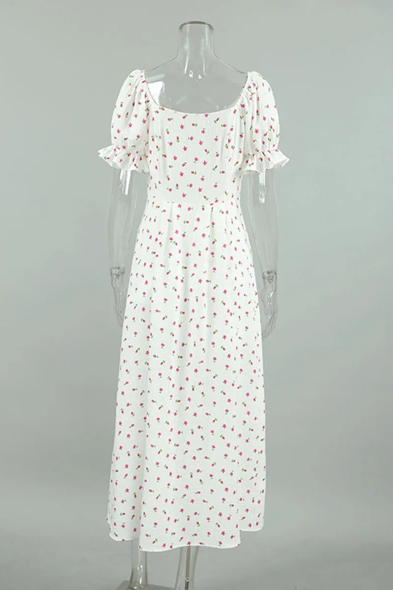 Sexy Flowers Buttons Off Shoulder A Line Dresses