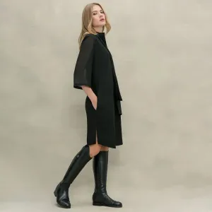 Solid Color Midi Dress - Stand Collar Button-Up Dress