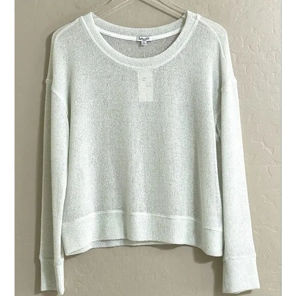 Splendid White Sweater Lightweight Knit Top Long Sleeve Eggshell Sz S NWT  $125