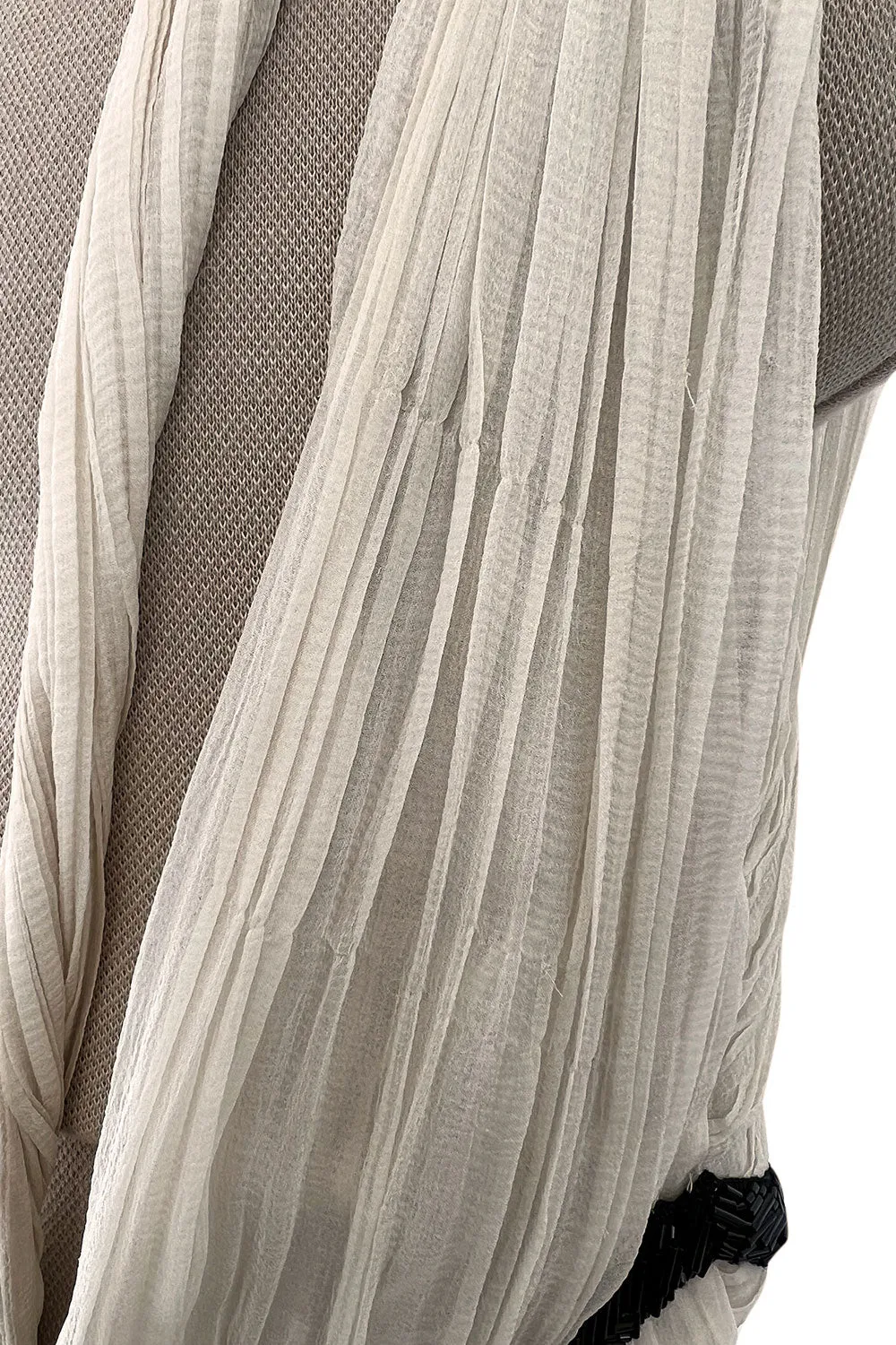 Spring 2012 Christian Dior Runway Ivory Silk Chiffon Dress w Black Beaded Bow Detail