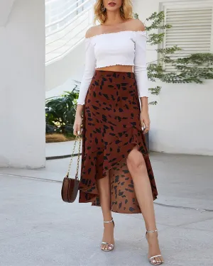 Statement-Maker Floral Print Wrap Midi Skirt - Coffee