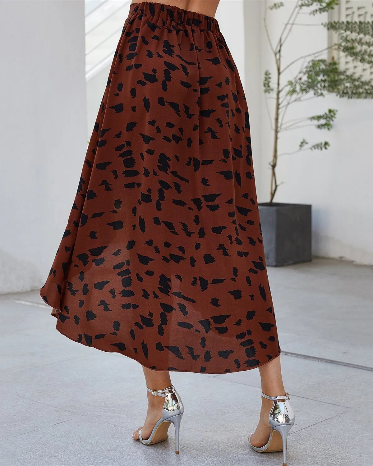 Statement-Maker Floral Print Wrap Midi Skirt - Coffee