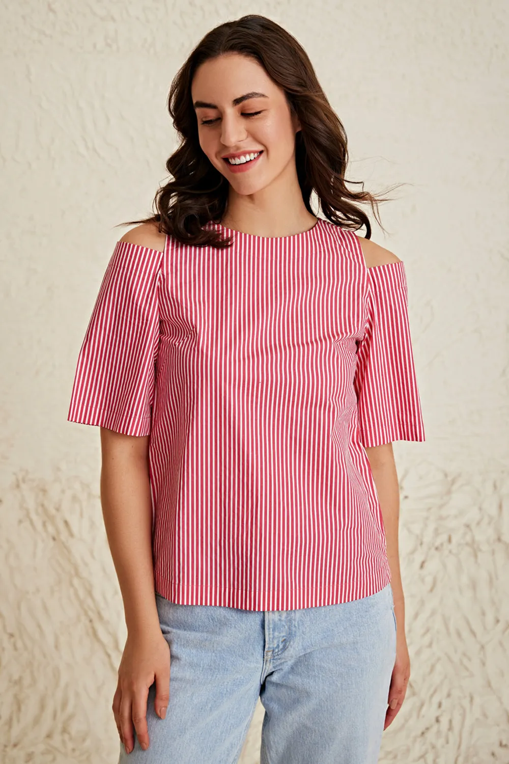 Stripe Cold Shoulder Top