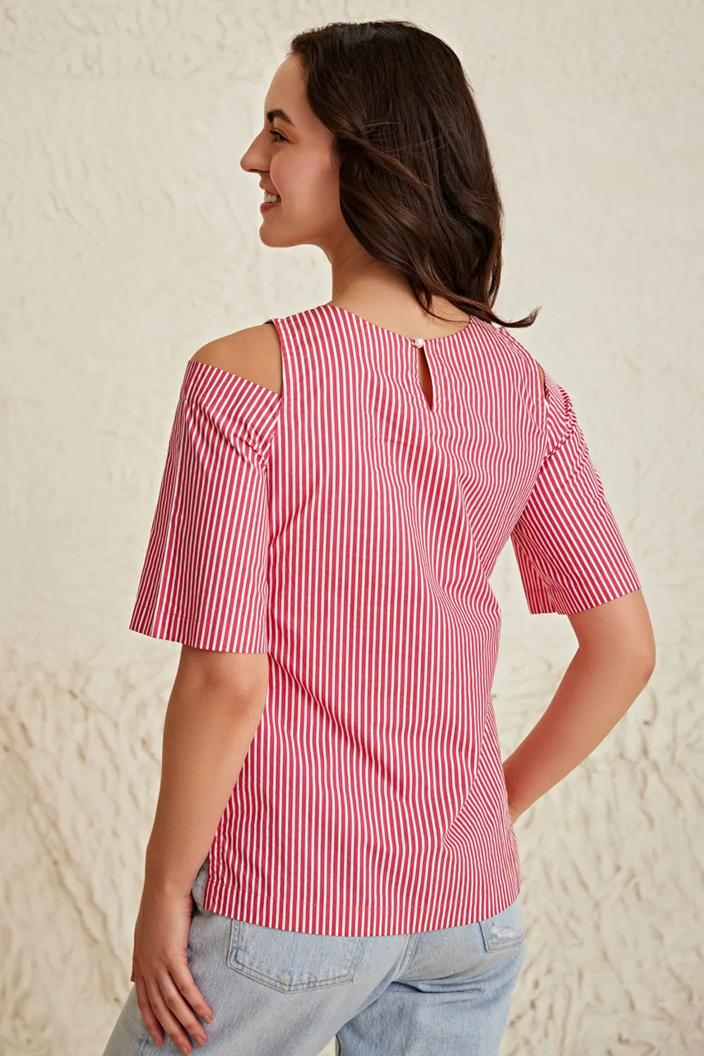 Stripe Cold Shoulder Top
