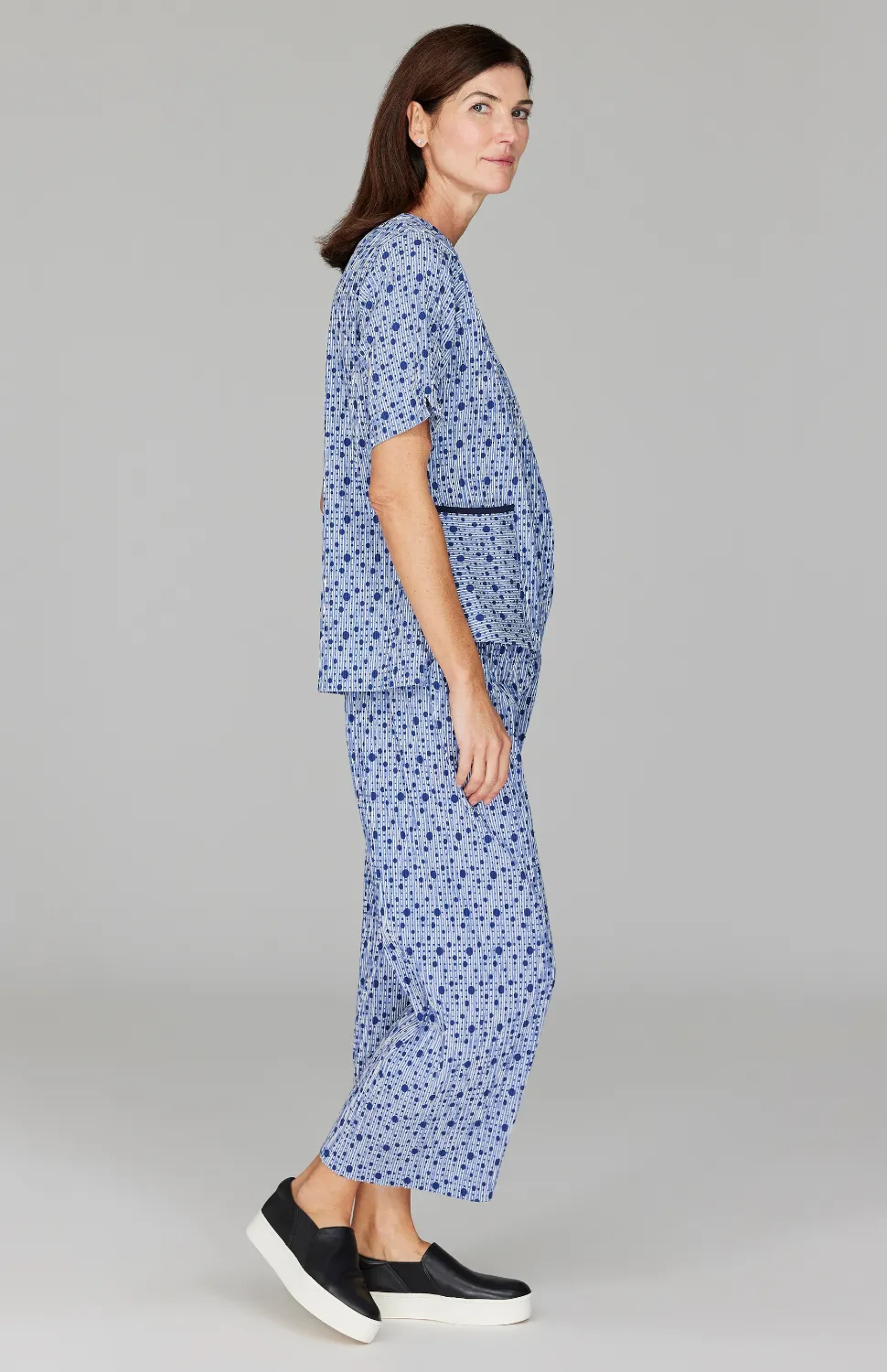 Stripe Dot Wide Leg Crop Pant w/ Back Elastic