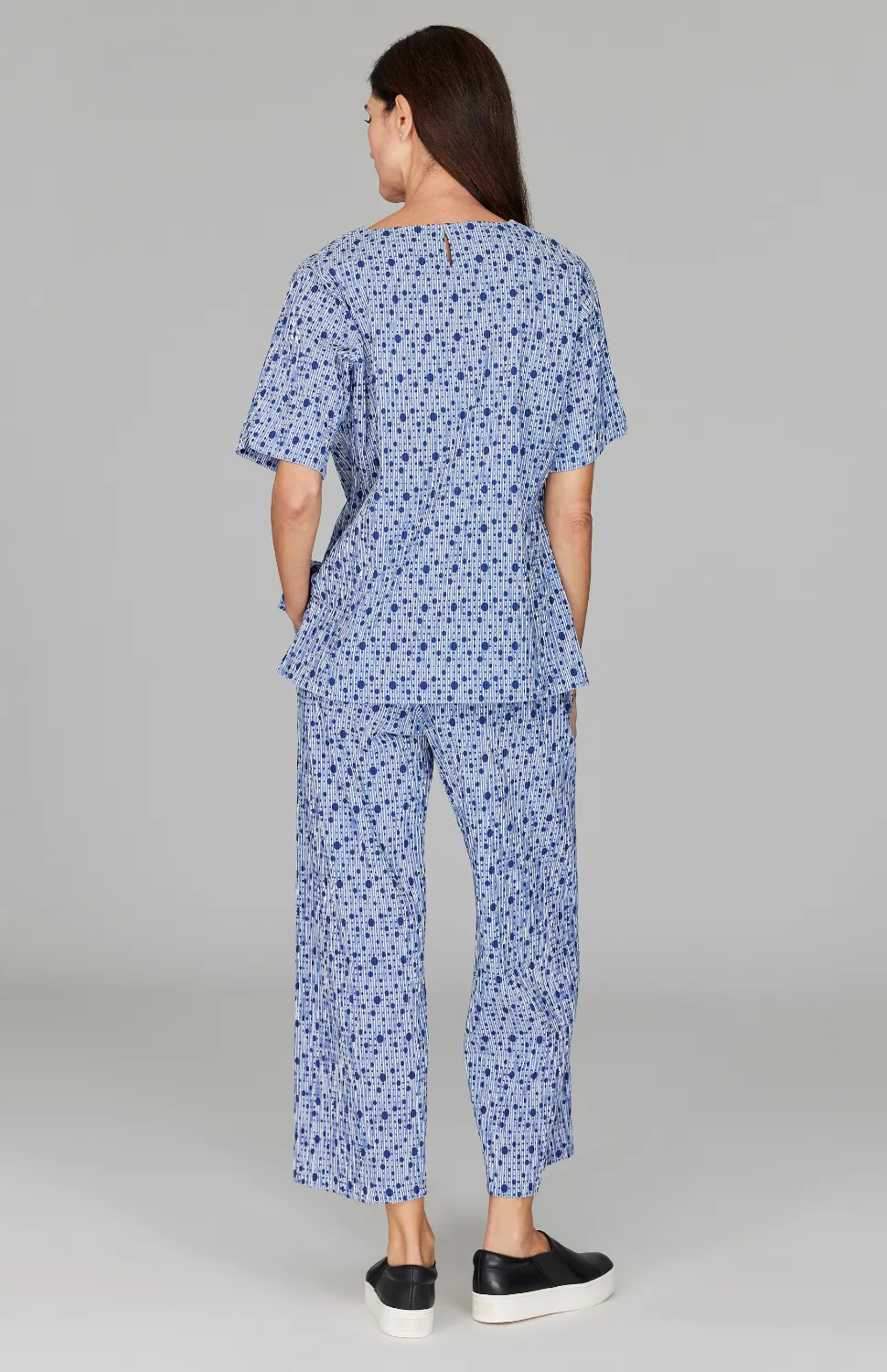 Stripe Dot Wide Leg Crop Pant w/ Back Elastic