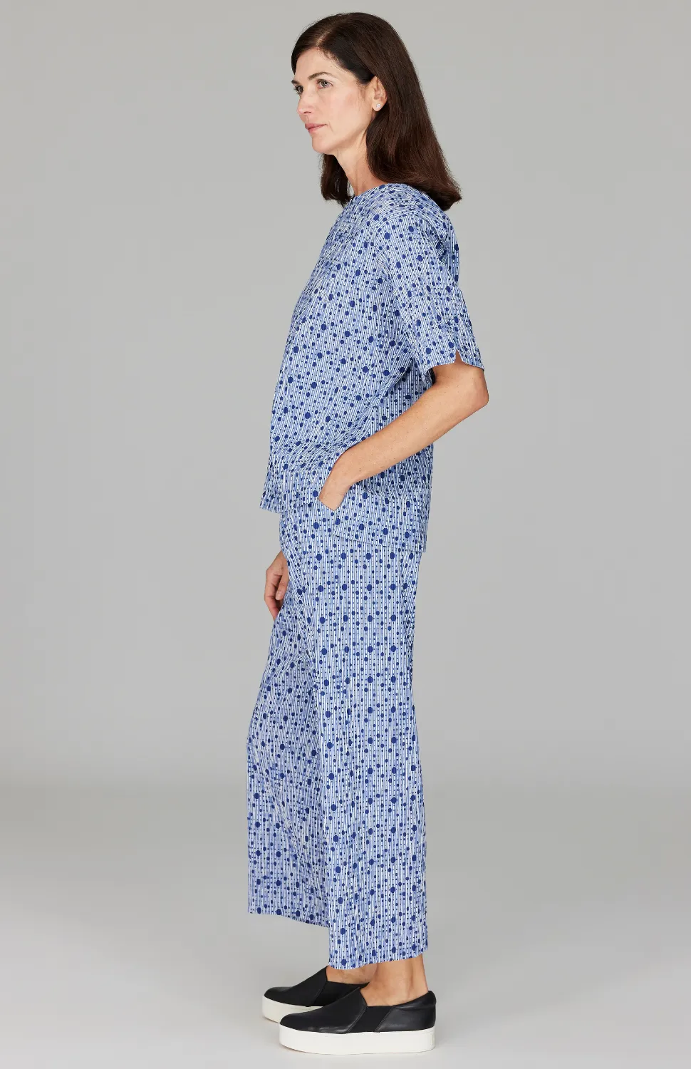 Stripe Dot Wide Leg Crop Pant w/ Back Elastic