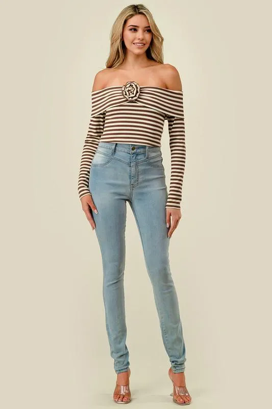 Striped Off-Shoulder Knit Top