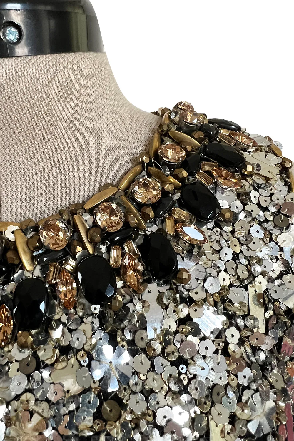 Stunning Fall 2006 Oscar de la Renta Runway Gold & Silver Sequin & Bead in Silk Netting Dress