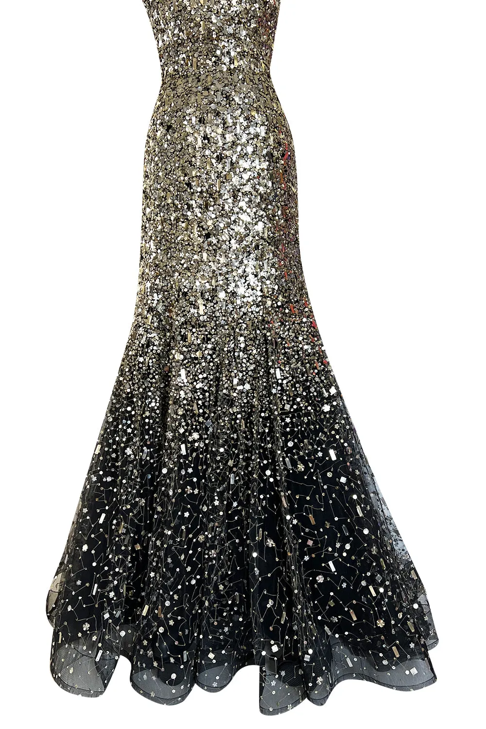 Stunning Fall 2006 Oscar de la Renta Runway Gold & Silver Sequin & Bead in Silk Netting Dress