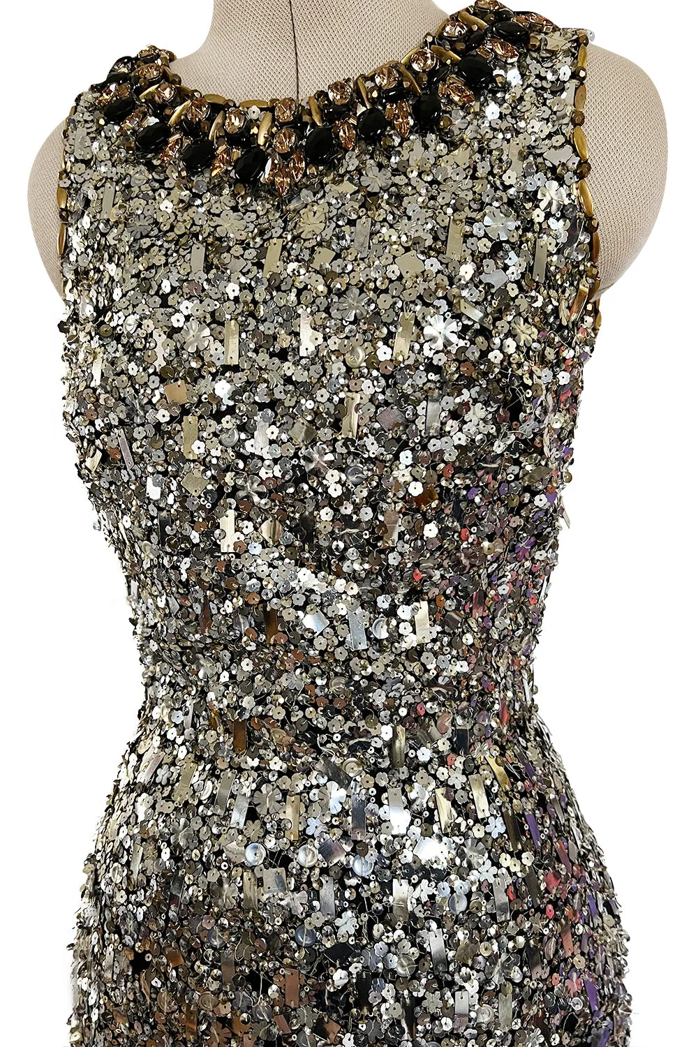 Stunning Fall 2006 Oscar de la Renta Runway Gold & Silver Sequin & Bead in Silk Netting Dress