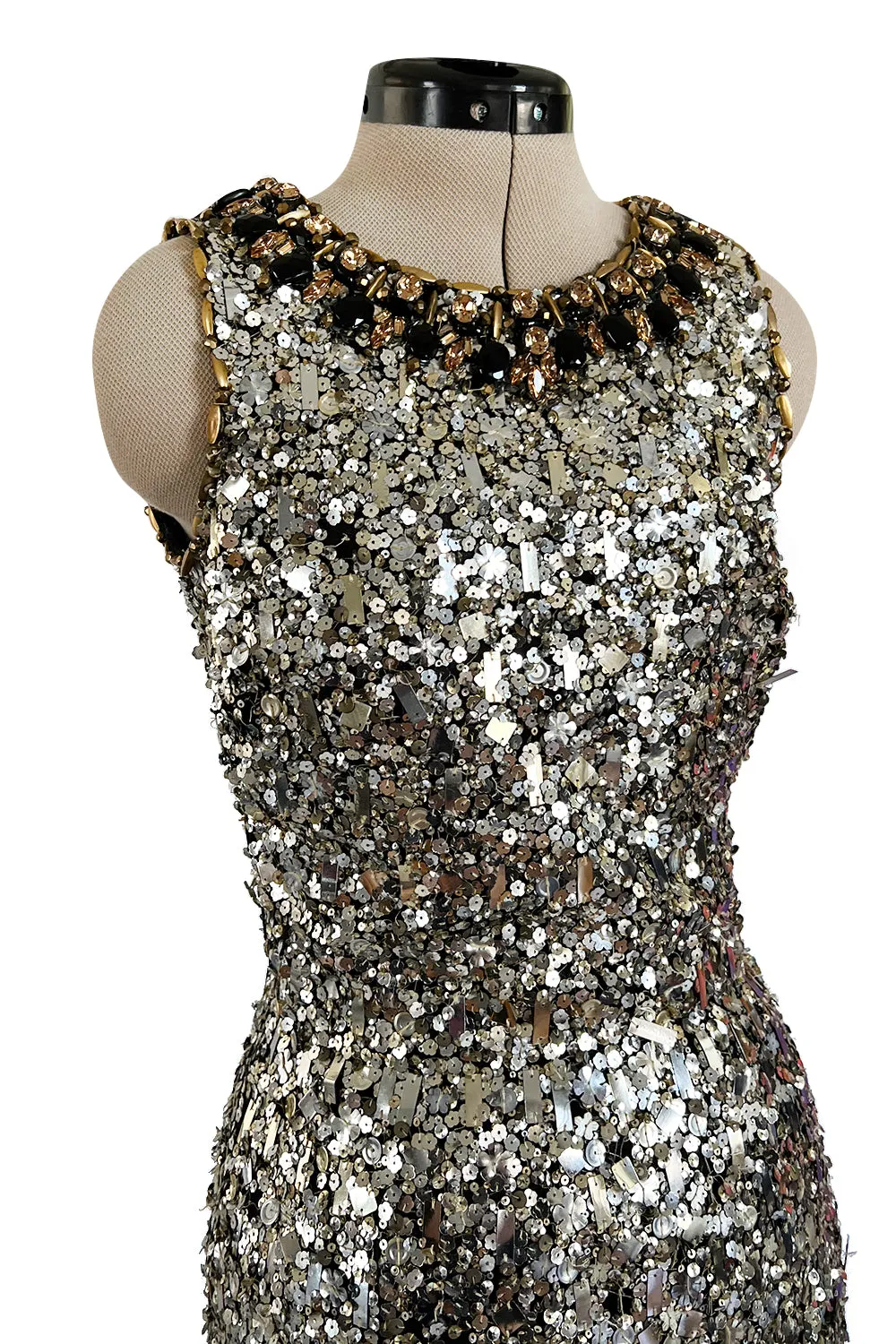 Stunning Fall 2006 Oscar de la Renta Runway Gold & Silver Sequin & Bead in Silk Netting Dress
