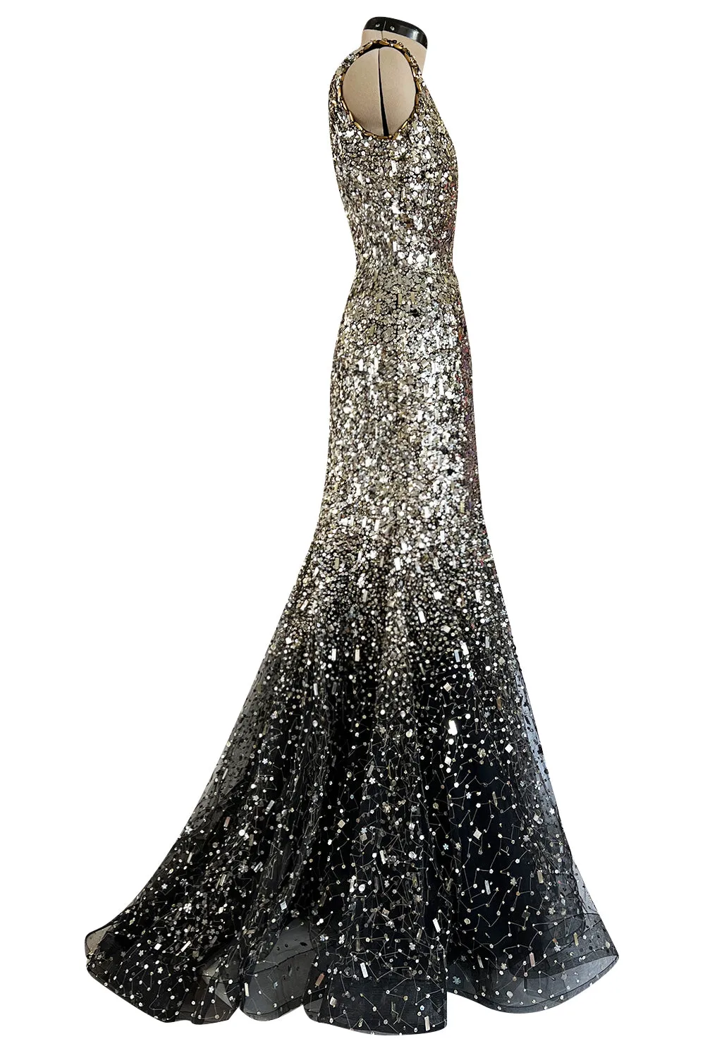 Stunning Fall 2006 Oscar de la Renta Runway Gold & Silver Sequin & Bead in Silk Netting Dress